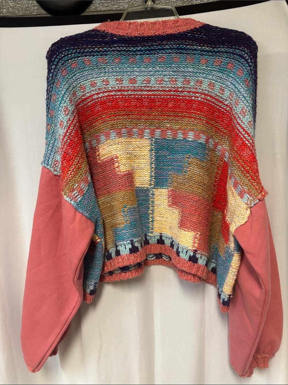 Pilcro Multicolor Geometric Knit Sweater with Coral Sleeves - Picture 8 of 12